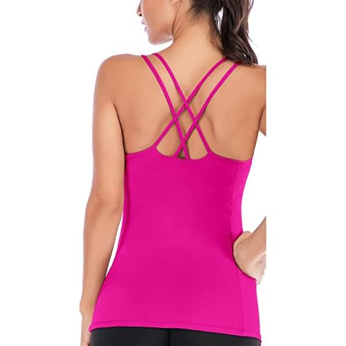 RUNNING GIRL Yoga Tank Tops for Women Built in Shelf Bra B-C Cups Strappy Back Activewear Workout Compression Tops C-amagenta Purple Large