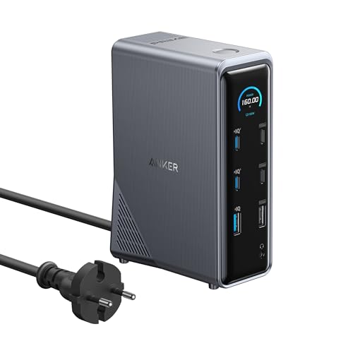 Anker Prime Dockingstation, 14-Port mit 160W Max. Leistung, 10Gbit-s schnelle Datenübertragung, smartes Interface in Echtzeit, Audio und Ethernet Por