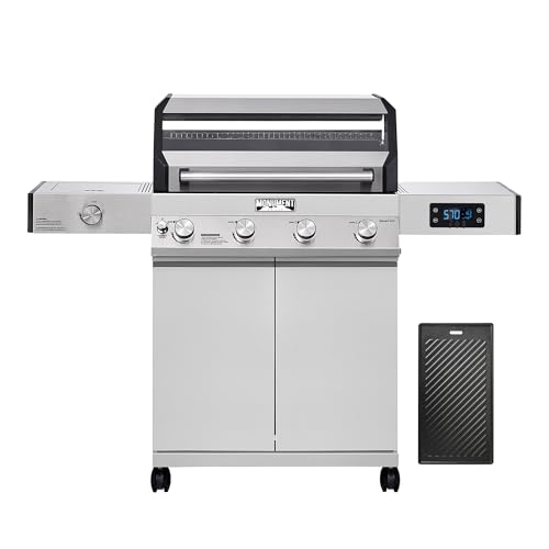 Monument Grills Denali 405 4-Burner Liquid Propane Gas Smart BBQ Grill Stainless Steel with Cooking Plate(2 items)