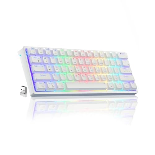 SOLAKAKA SK961 60 Percent Wireless Mechanical Keyboard with RGB Backlit,BT5.0-Wired-2.4GHz Wireless Gaming Keyboard for Laptop-pc (White,Red Switch) S