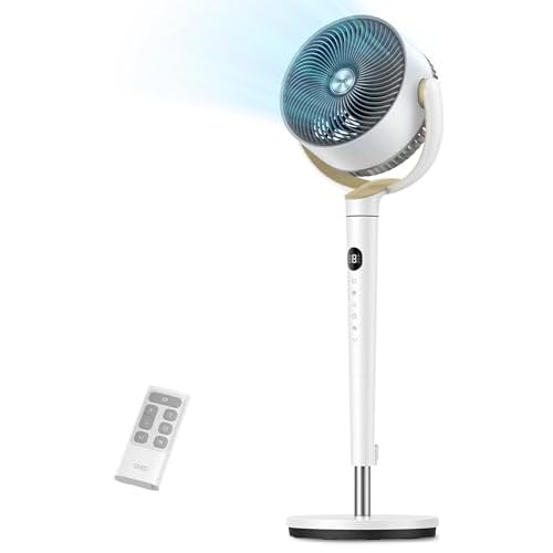 Dreo Fan for Bedroom, 120° Oscillating Standing Fan, Quiet Pedestal Fan with DC Motor, 9 Speeds, 4 modes, 20dB, 120° Manual Vertical, 37-42" Adjusta