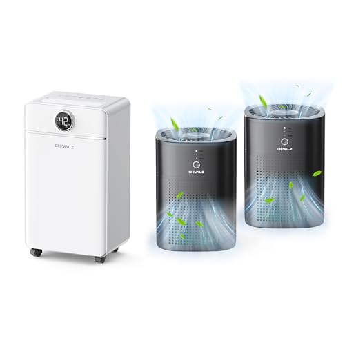 CHIVALZ Dehumidifier for Basement Bundle with Air Purifiers Black 2 Pack