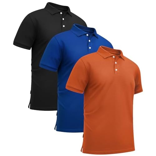 ZITY 3 Pack Mens Polo Shirts Short Sleeve Sports Moisture-Wicking Golf Shirt Business Causal Summer Tops Orange+royal Blue+black Large