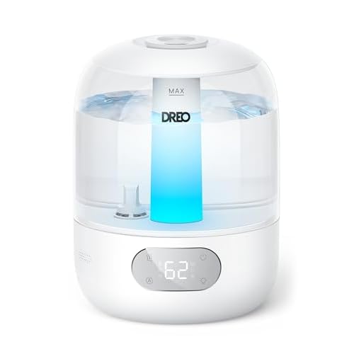 Dreo Humidifiers for Bedroom, 3L Top Fill 30H & 26dB Quiet Runtime for Large Room, Cool Mist Ultrasonic Humidifier with Humidity Sensor, Night Light f