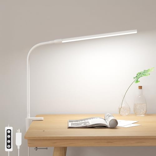 Lepro Small Desk Lamp with Clamp, LED Reading Lamps with 450LM, 3 Color Modes 10 Brightness, Dimmable USB Clip on Desk Light with Gooseneck Swing Arm