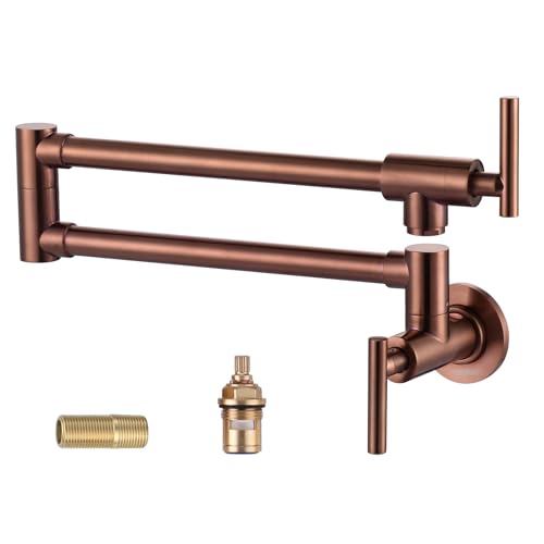 Pot Filler Faucet Rose Gold - WOWOW Solid Brass Pot Filler Wall Mount Kitchen Folding Faucet Over Stove with Double Joint Swing Arms