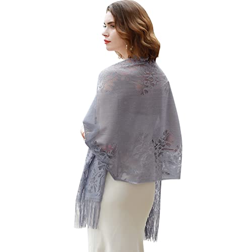 RIIQIICHY Shawls and Wraps for Evening Dresses Scarfs for Women Pashmina Wedding Formal Shawl Grey-1