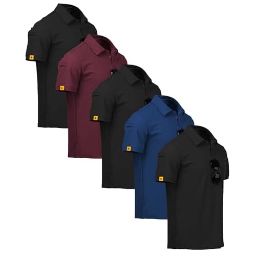 ZITY 5 Pack Mens Polo Shirt Short Sleeve Sports Golf Tennis T-Shirt Moisture-Wicking Summer Shirts 3X-Large Black Winered Black Blue Black