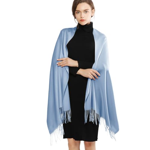 RIIQIICHY Women's Scarf Pashmina Shawls and Wraps for Evening Dress Bridesmaid Wedding Bridal Winter Warm Long Large Scarves Light Blue