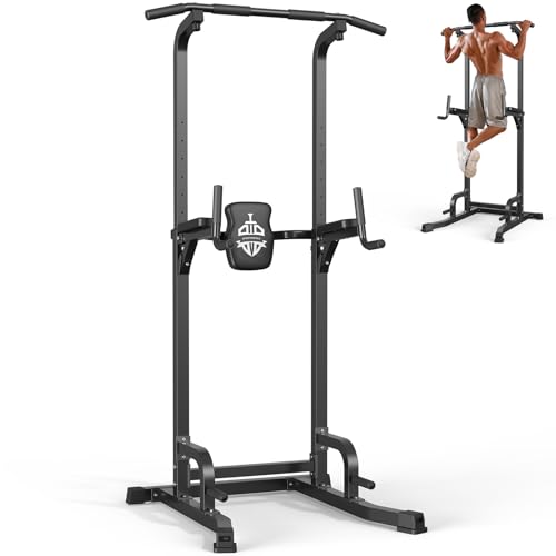 Sportsroyals Power Tower Pull Up Bar Station, 450LBS Stable Pull Up Dip Station for Home Gym Strength Training Equipment Grey