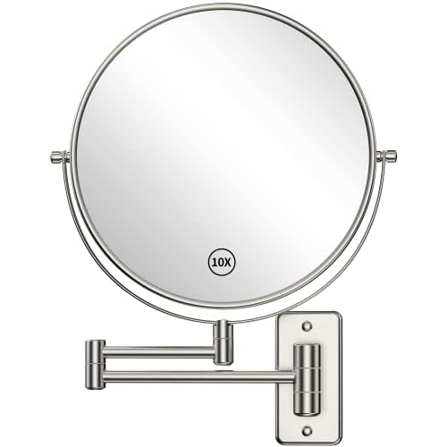 Benbilry 9" Large Size Wall Mounted Makeup Vanity Mirror, 1X-10X Magnifying Double Sided Shaving Mirror for Bathroom, 360° Swivel Extendable Arm Nick