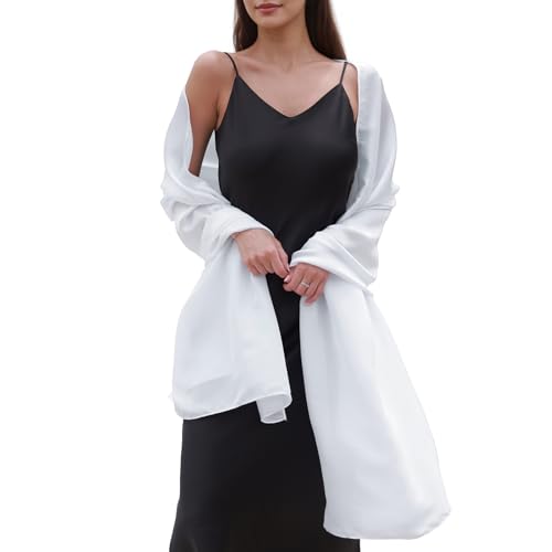 Womens Scarf Pashmina Shawls and Wraps for Evening Dresses Like Chiffon Silk Scarf for Bridal Weddings White