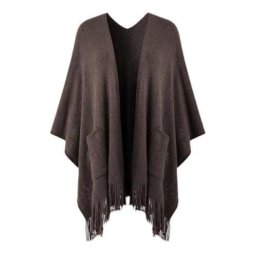 Ferand Shawl Wraps for Women, Cozy Lightweight Poncho Cape with Pockets, Warm for Fall Winter Travel One Size Brown