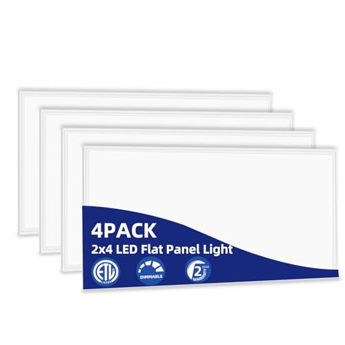 4PCS 2x4 LED Flat Panel Light, 110-277V Recessed Edge-Lit Drop Ceiling Light, 0-10V Dimmable, 5000K 7800lm Lay in Fixture Suitable for All Rooms. Flat