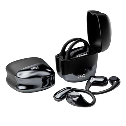 Open Ear Clip Headphones, Air Conduction Wireless Earbuds Bluetooth 5.3 Sports Earphones Built-in Mic, Noise Reduction, 48H Playtime Charging Case LED