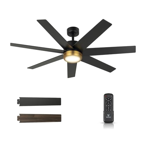 Ceiling Fan with Light Remote 52 Inch: Dimmable Tri-Color Temperature LED - Quiet Reversible DC Motor - Suitable for Bedroom Living Room, Indoor Outdo