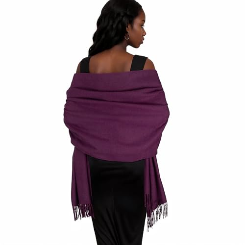 Womens Winter Scarf Pashmina Shawls and Wraps for Evening Dresses Warm Blanket Scarf for Wedding Dark Purple