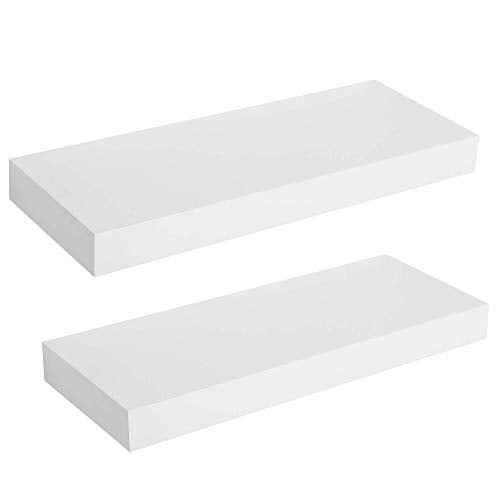 SONGMICS Floating Wall Shelf 15.7 Inches, Set of 2, with Metal Bracket for Easy Installation, Display Trinkets, Picture Frames, Potted Plants, in The
