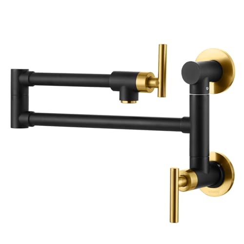 Pot Filler Faucet Black Gold: WOWOW Single Hole Wall Mount Stove Faucet, Solid Brass Pot Filler Two Attachment with Double Joint Swing Arms
