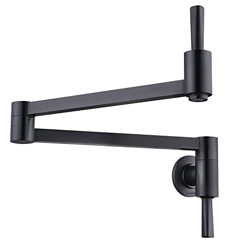 WOWOW Pot Filler Faucet Black - Solid Brass Pot Filler Patent Design, Wall Mounted Kitchen Stove Faucet with Double Joint Swing Arm Style B-Only for C