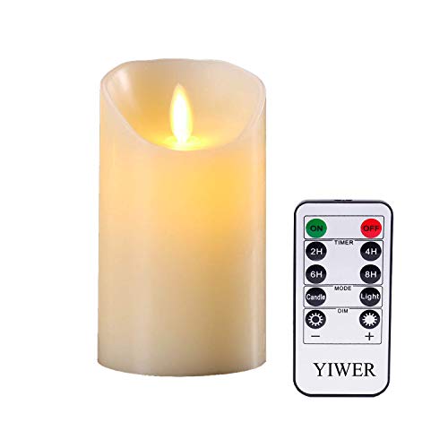 YIWER Flameless Candles, D3.15 H6 1 Pack Real Wax Not Plastic Pillar, Battery Operated Led Remote Control and Timer Function Candle for Home Party Val