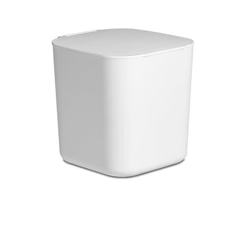 Mini Countertop Trash Can with Flip Lid, Small Waste Bin for Office Desk, Bedside Table, Coffee Bar - White & Gray (White)