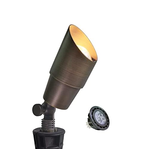 MALORY Brass Landscape Spotlight 1-Pack with Bulb(S01), Low Voltage 12V AC-DC LED Outdoor Landscape Lighting,PVC Ground Stake and Wire Connector Inclu