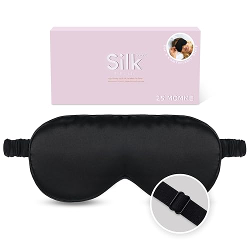 Organic Natural Silk Sleep Mask: 100% Mulberry Silk 25 Momme 6A Soft Pure Eye Mask for Sleeping with Adjustable Strap Zero Pressure Blindfold Nap Trav