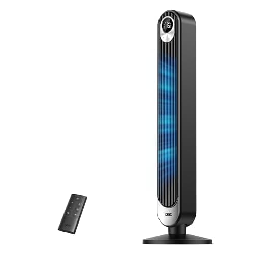 Dreo Tower Fan for Bedroom, 90° Oscillating Standing Fan, 30ft far, 28dB Quiet for Sleep, 6 Speeds, 4 Modes, 12H Timer, 42 Inch, Bladeless, Remote, f