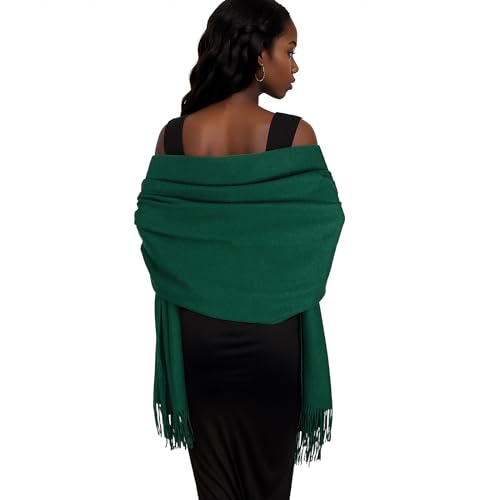 Womens Winter Scarf Pashmina Shawls and Wraps for Evening Dresses Warm Blanket Scarf for Wedding Dark Green