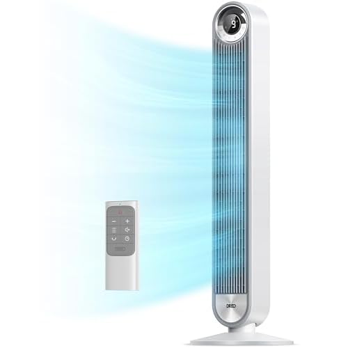 Dreo Tower Fan for Bedroom, Upgrated DC 9 Speeds Ultra-Quiet Floor Fan, 90° Oscillating Fans for Indoors with 28ft-s Velocity, 12H Timer, Standing Fa