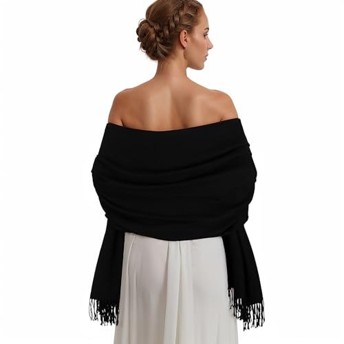Pashmina Shawl Wraps for Women Large Winter Scarf Soft Shawls and Wraps for Evening Dresses Shawl for Wedding Black