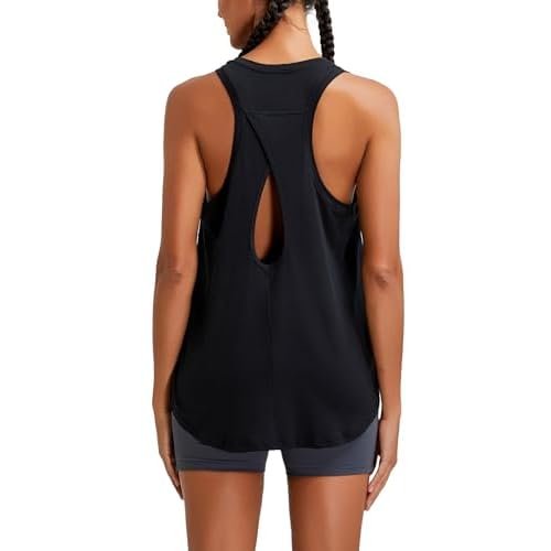 RUNNING GIRL Racerback Running Yoga Athletic Tank Tops for Women, Sleeveless Workout Tank Tops Woman Tennis Shirts Black X-Large