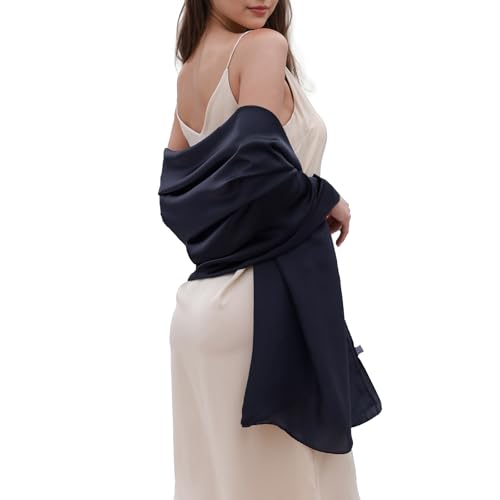 Womens Scarf Pashmina Shawls and Wraps for Evening Dresses Like Chiffon Silk Scarf for Bridal Weddings Navy