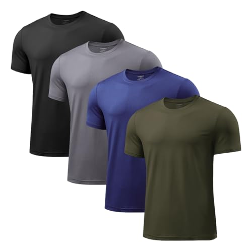 Arjen Kroos Men's Quick Dry Gym T-Shirts Multipack Workout Short Sleeve Shirts Athletic Running Undershirts Black-Grey-Blue-Army Green XX-Large