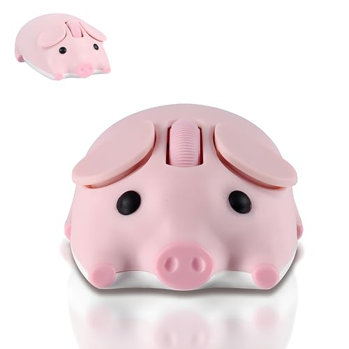 Cute Pig Design Wireless Mouse - Dual Mode Bluetooth & USB, Silent Operation, Ergonomic, Ideal for Laptops & PCs, for Animal Lovers and Family (pnik)