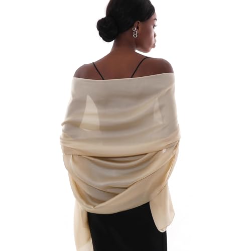 Womens Scarf Pashmina Shawls and Wraps for Evening Dresses Like Chiffon Silk Scarf for Bridal Wedding Beige