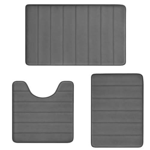 RUN HELIX Grey Bathroom Rugs, Ultra Absorbent Non-Slip Memory Foam Bath Rugs, Washable Bedroom mats,Soft Velvet Bath Mats,Easier to Dry for Bathroom F