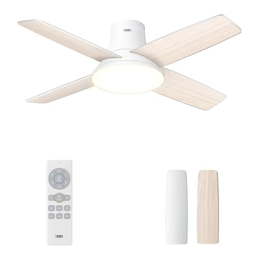 Dreo Ceiling Fans with Lights and Remote, 44 inch Low Profile White Ceiling Fan, Reversible, 5CCT, 6-Level Dimmable, 6 Speeds Bedroom Ceiling Fan, Qui