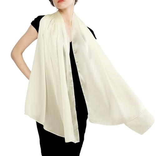 RIIQIICHY Women Shawls and Wraps for Evening Dresses Like Chiffon Silk Scarf Formal Silky Pashmina Shawls for Weddings Ivory
