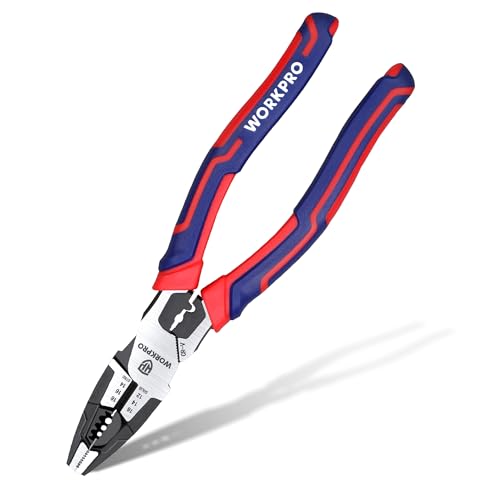WORKPRO 6-in-1 Linesman Pliers with Wire Cutter and Stripper, 8 Inch Multipurpose Combination Pliers, Premium CRV Steel Hand Tool Plier for Twisting C