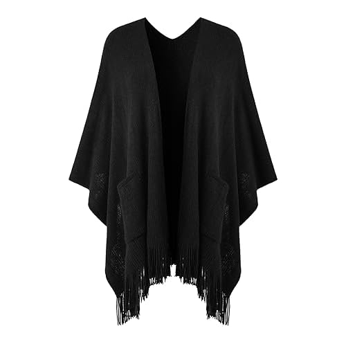 Ferand Shawl Wraps for Women, Cozy Lightweight Poncho Cape with Pockets, Warm for Fall Winter Travel One Size Black