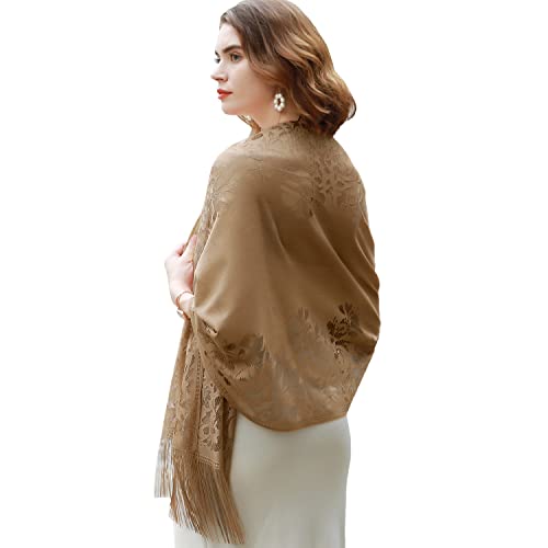 RIIQIICHY Shawls and Wraps for Evening Dresses Scarfs for Women Pashmina Wedding Formal Shawl Brown-1
