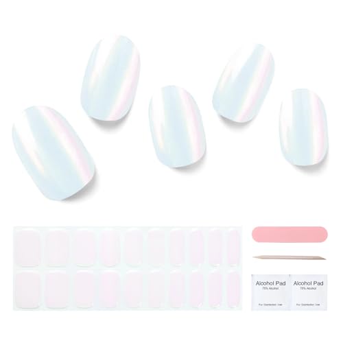 Semi Cured Gel Nail Strips, 20 pcs Gel Nail Stikers, Gel Nail Wraps Semi Cured, Salon-Quality, 2 Weeks Long Lasting Shell Aurora