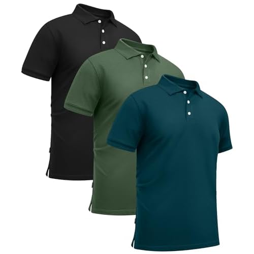 ZITY 3 Pack Mens Polo Shirts Short Sleeve Sports Moisture-Wicking Golf Shirt Business Causal Summer Tops Army Green+black+dark Teal Blue 3X-Large