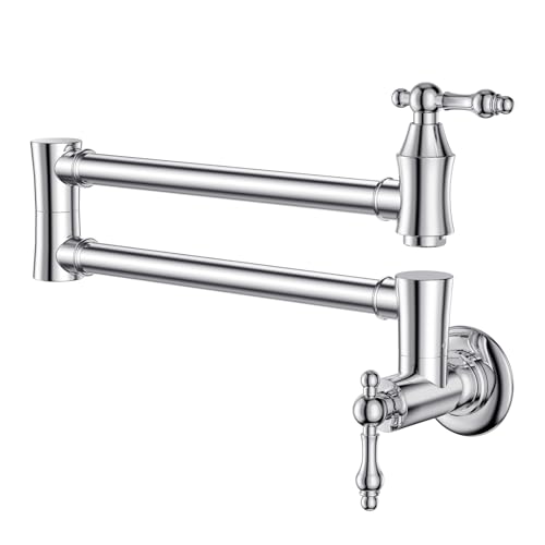 ARCORA Pot Filler, Traditional Chrome Wall Mount Commercial Stove Faucet With Double Joint Swing Arms, Brass Kitchen Pot