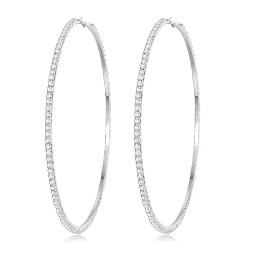 Big Gold Hoop Earrings for Women Trendy Silver Huggie Non Tarnish Hoops Ear Rings Cubic Zirconia Hopps 100mm Silver