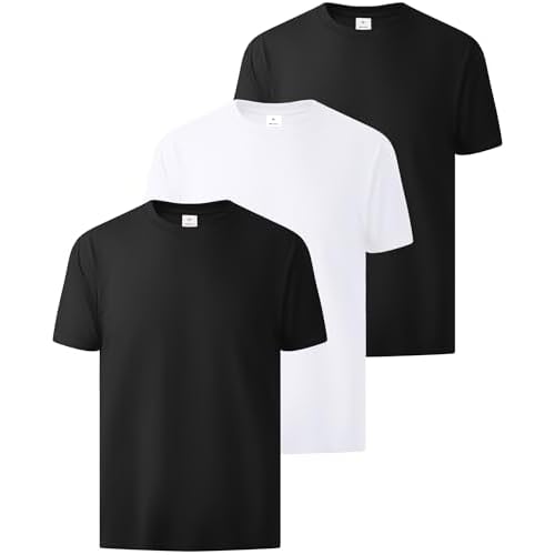 ZITY 3 Pack Men's T-Shirts Cotton Crew Neck Oversized Basic Tee Short Sleeve Soft Casual Shirts Summer Tops Black*2+white*1（regular Fit） Large