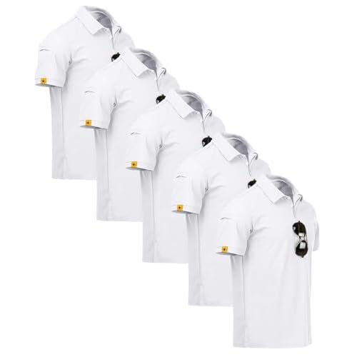 ZITY 5 Pack Mens Polo Shirt Short Sleeve Sports Golf Tennis T-Shirt Moisture-Wicking Summer Shirts Medium White