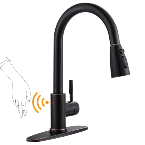 Touchless Kitchen Faucet Stainless Steel: WOWOW Smart Motion Sensor Kitchen Sink Faucet with Sprayer, Automatic Hand-Free Oil Rubbed Bronze Kitchen Fa